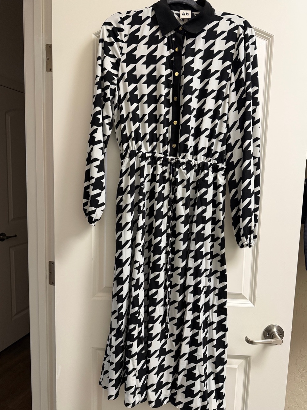 Anne Klein Black and White Houndstooth Shirt Dress
